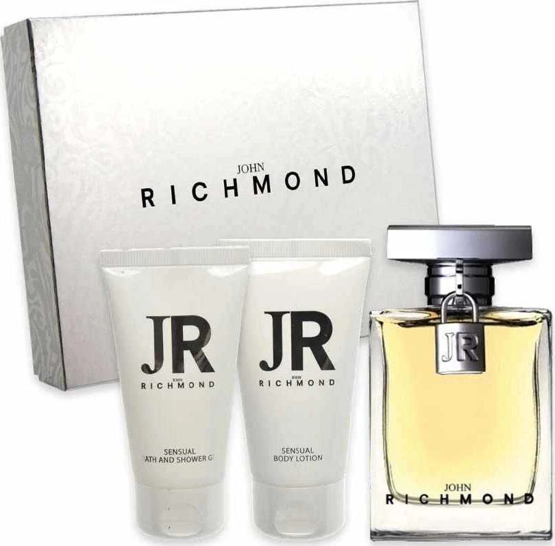 Set John Richmond: John Richmond Natural Hydrating Losjonas kūnui, 50 ml + Juodas Metal Natural Cleansing Dušo želė, 50 ml + John Richmond Eau De Parfum For Women, 100 ml