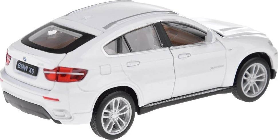 Jokomisiada Metalinis automobilis BMW x6 modelio skalė 1:32 Baltas visureigio šviesos garsas ZA4606
