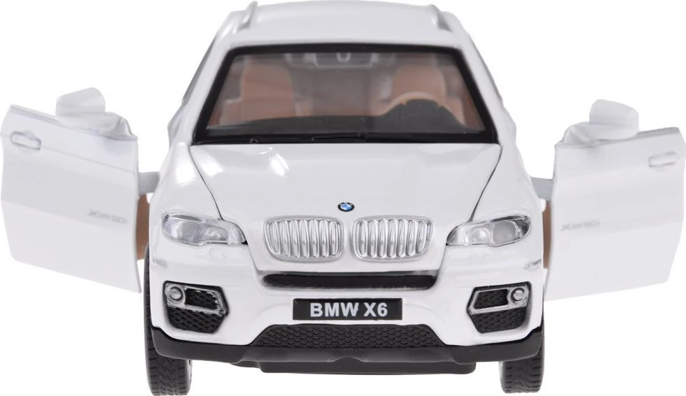 Jokomisiada Metalinis automobilis BMW x6 modelio skalė 1:32 Baltas visureigio šviesos garsas ZA4606
