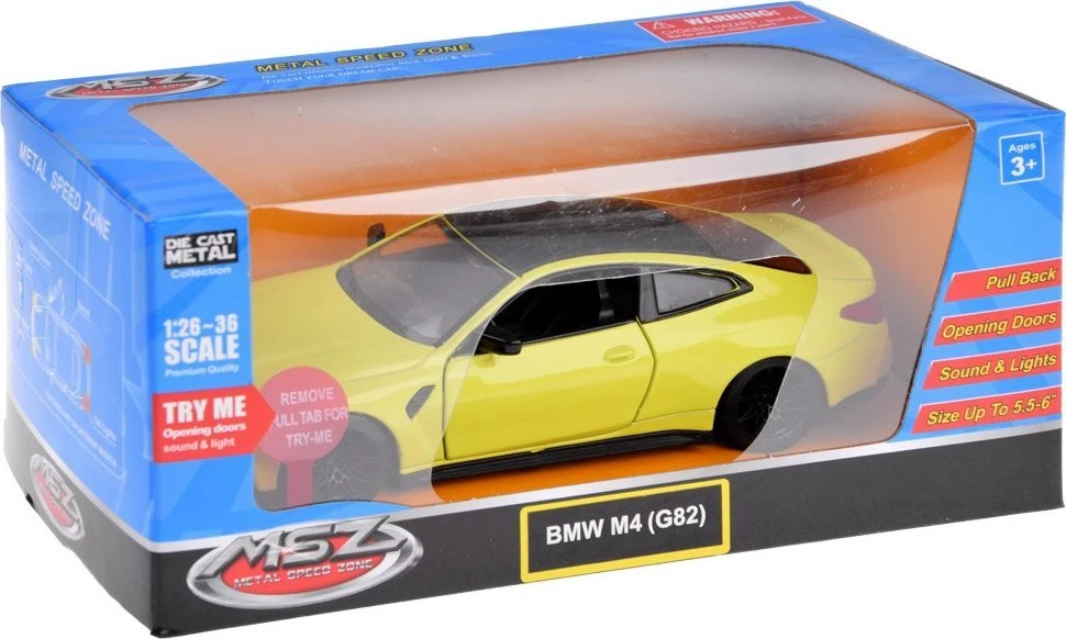 Jokomisiada Metalo automobilio modelis BMW M4 skalė 1:32 Šviesos ZA4617 garsai