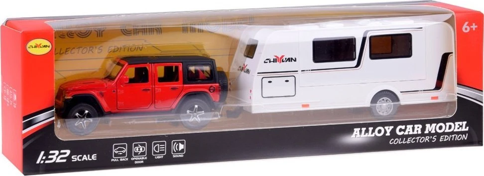 Jokomisiada Automobilis Jeep su kemperio priekaba bekelės transporto priemonės LED žibintai ZA5351 CZ
