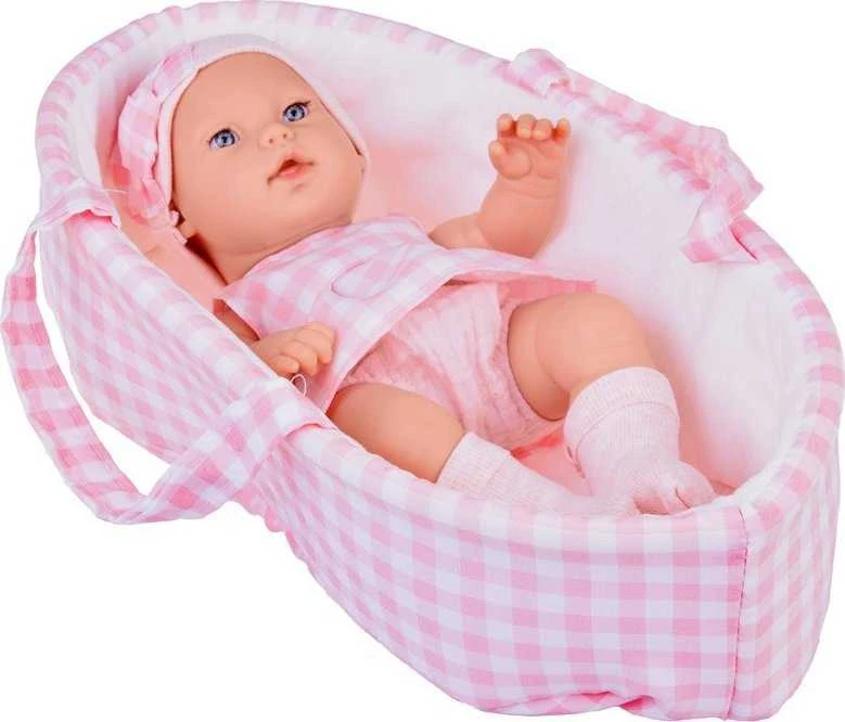 Jokomisiada Baby Doll Newborn dėvi rožinės spalvos kepurės suknelę + triušis ZA 5007 RO