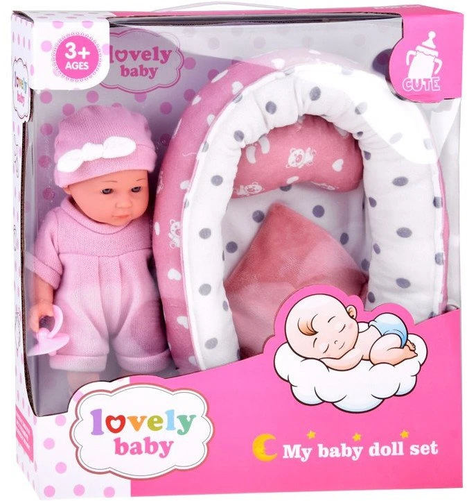 Jokomisiada Baby Doll with Crib in Rožinė Outfit Newborn ZA5855