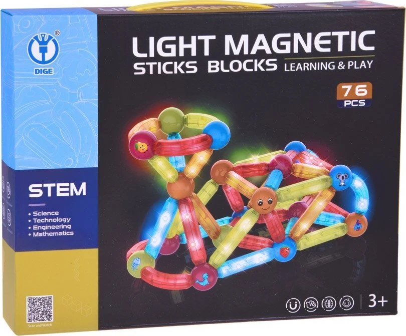 Jokomisiada Magnetinės kaladėlės 76 dalys Šviečiančios kaladėlės vaikams ZA5239