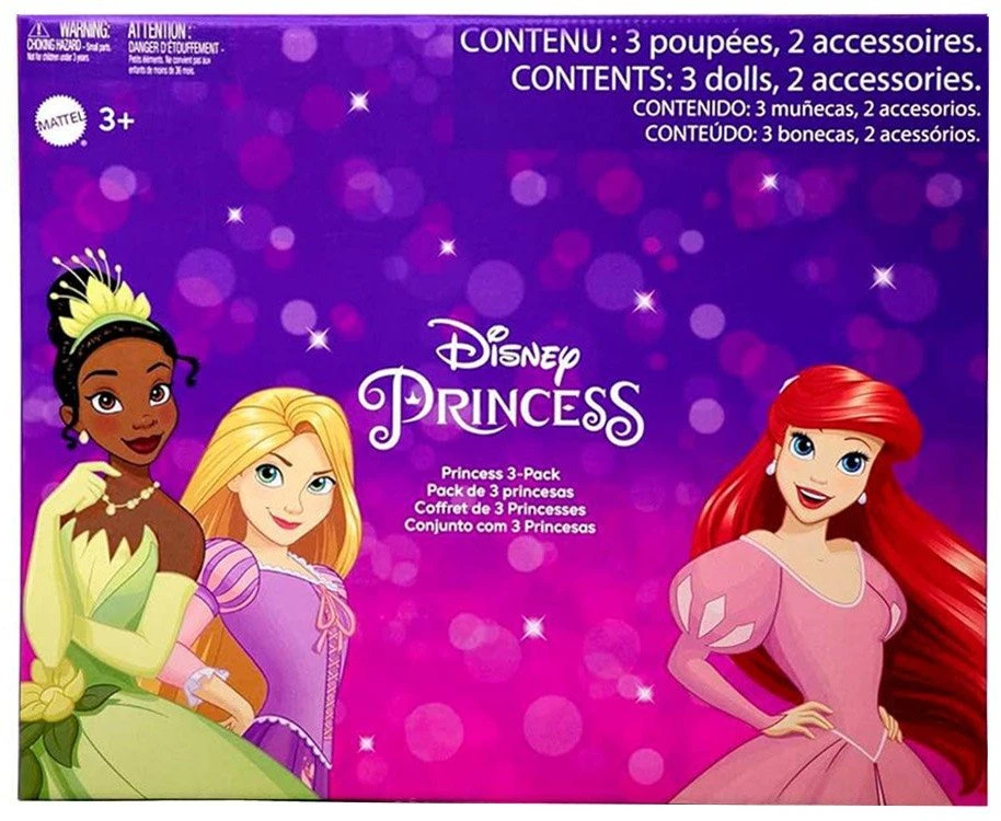 Mattel Disney Princess 3 lėlių rinkinys: Ariel + Tiana + Rapunzel ZA6036