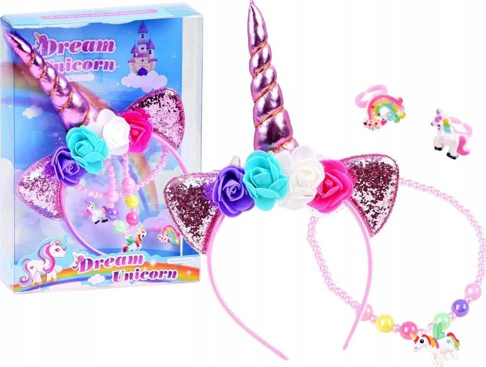 Jokomisiada UNICORN hairband + jewelry: pakabukas and 2x ring ZA3794