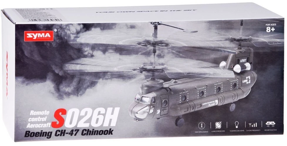 „Jokomisiada Syma S026H Chinook“ nuotolinio valdymo sraigtasparnis su giroskopine stabilizacija RC0714