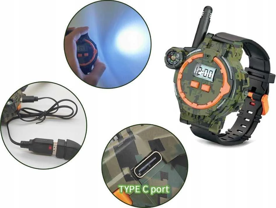 Jokomisiada Walkie talkie 2 Daugiafunkciniai laikrodžiai Diapazonas 200m Kompasas ZA5463