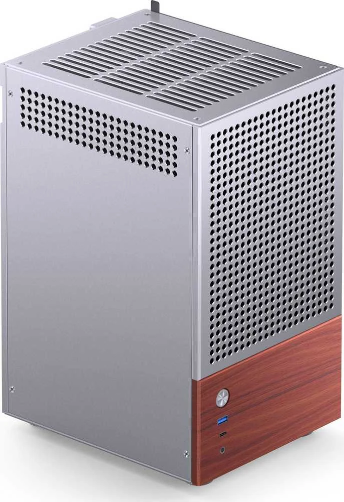 Jonsbo T6 kompiuterio korpusas, Mini-Tower, Mini-ITX, grūdintas stiklas, mediena – Sidabrinis