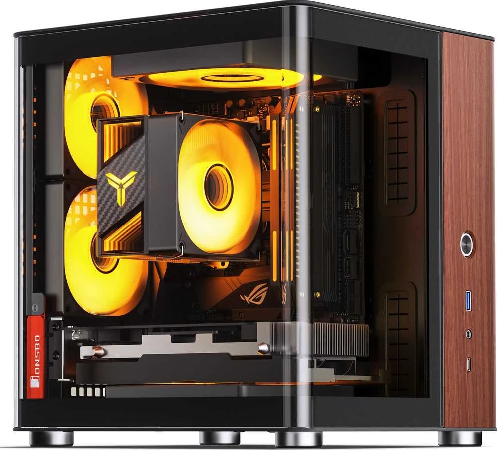 Jonsbo TK-0 PC kompiuterio korpusas, Mini-Tower, Mini-ITX, Tempered Glass, Holz – juodos spalvos