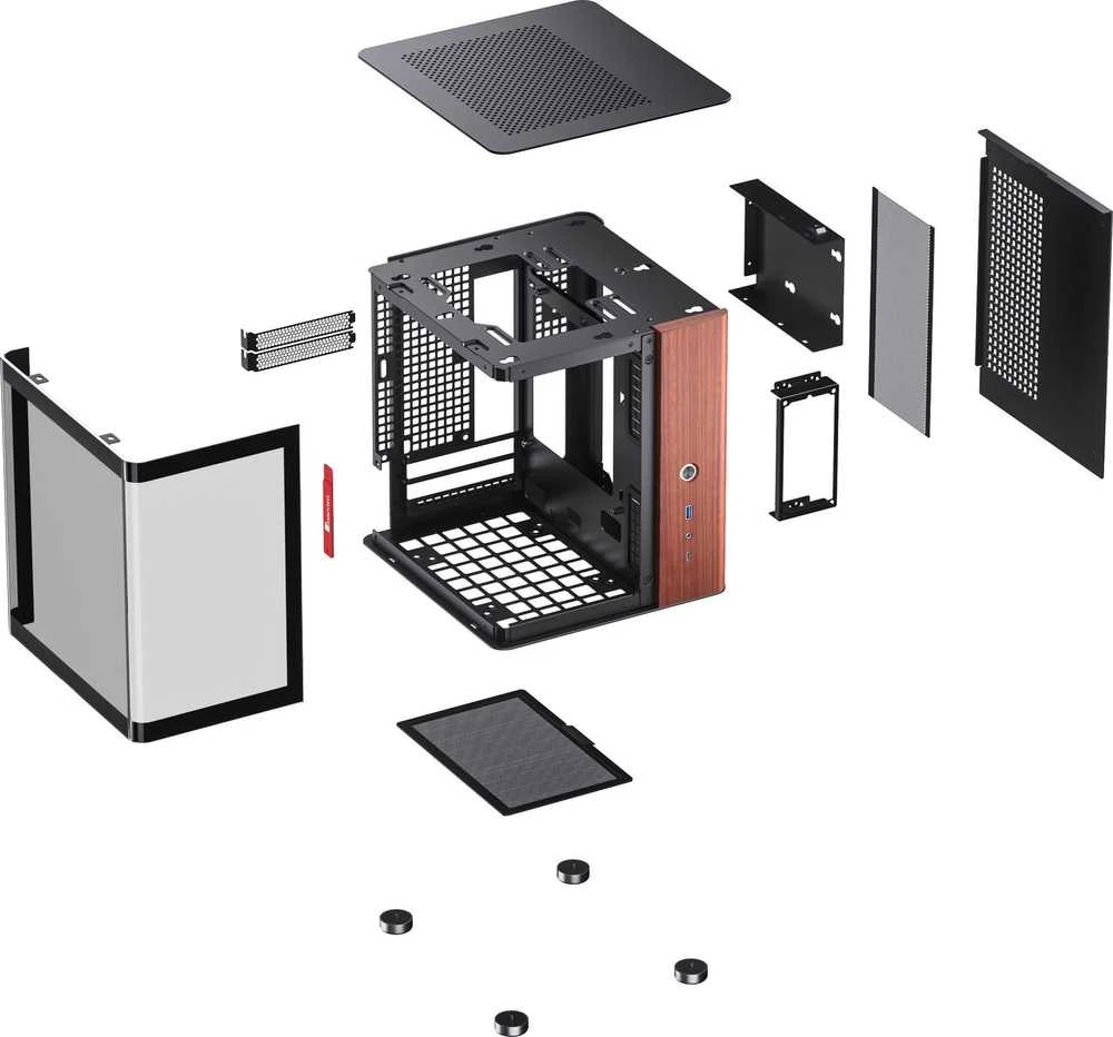 Jonsbo TK-0 PC kompiuterio korpusas, Mini-Tower, Mini-ITX, Tempered Glass, Holz – juodos spalvos