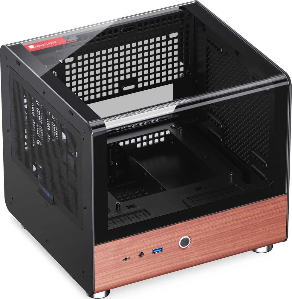 Jonsbo TK-0 PC kompiuterio korpusas, Mini-Tower, Mini-ITX, Tempered Glass, Holz – juodos spalvos