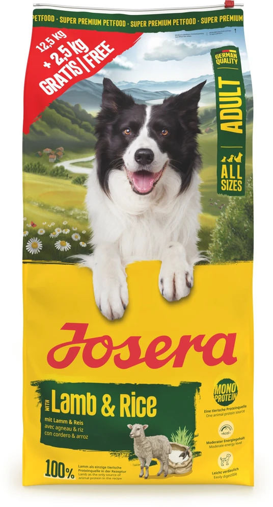 JOSERA Adult Mono ėriena & ryžiai – sausas Maistas šunims – 12,5kg + 2,5kg