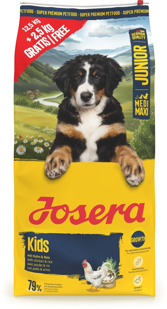 JOSERA Junior Kids Medium/Max vištiena – sausas Maistas šunims – 12,5kg + 2,5kg