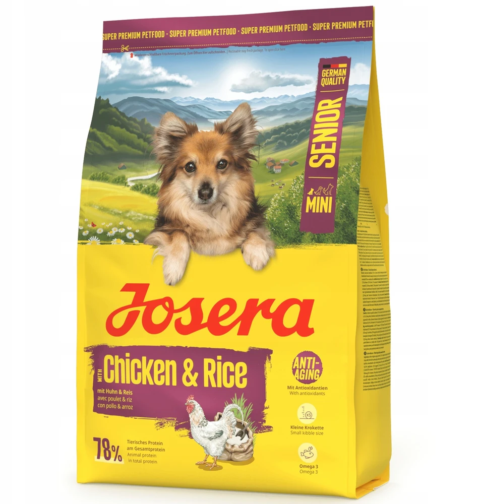 Šunų maistas - JOSERA Mini Senior vištiena ir ryžiai 3kg, be glitimo, 24% baltymų