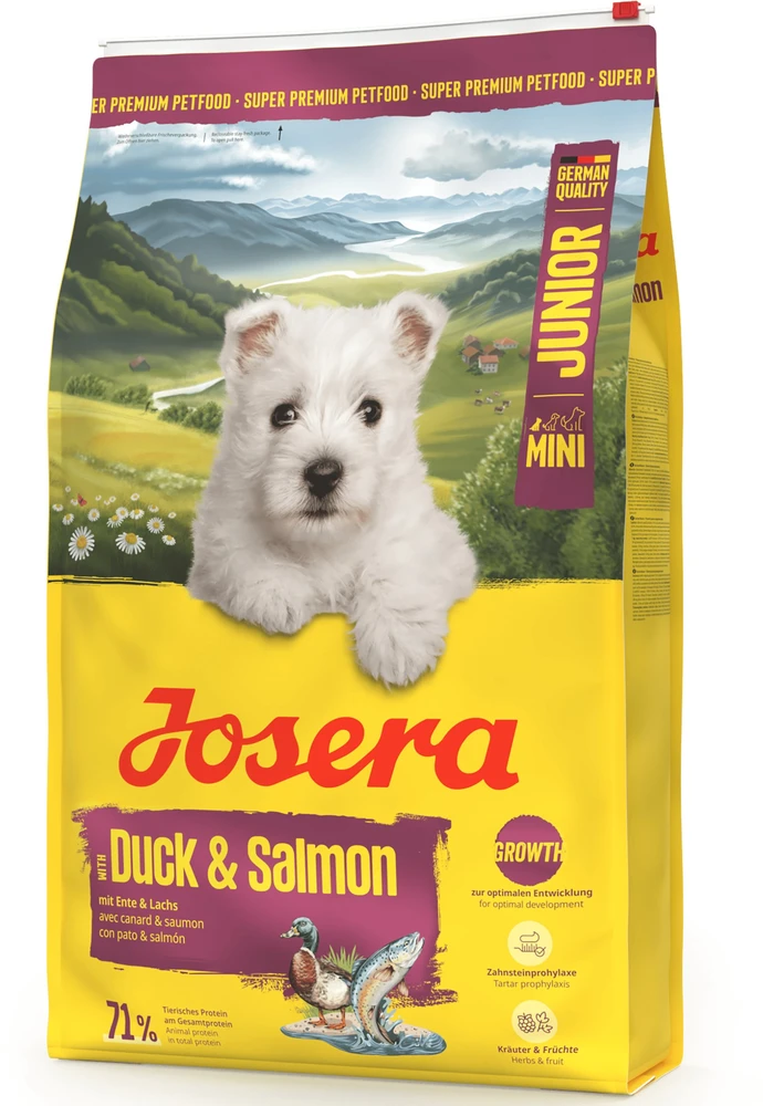Josera MiniJunior antiena and lašiša sausas pašaras mažų veislių jauniems šunims su antiena ir lašiša, 10 kg