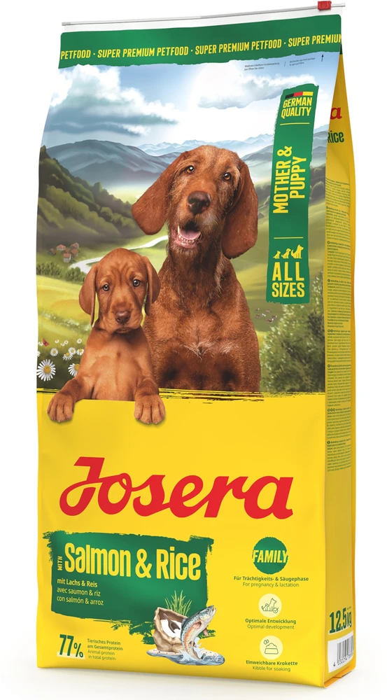 Šunų maistas - JOSERA Mother & Puppy lašiša ir ryžiai 12.5kg, be glitimo, 30% baltymų