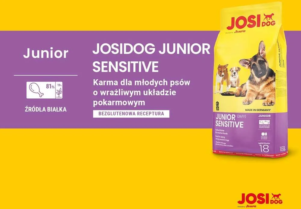 Josera JosiDog Junior Sensitive Visavertis ėdalas jautriems jauniems šunims nuo 8 savaičių amžiaus, 15 kg