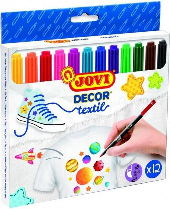 Flomasteriai tekstilei JOVI, 12 spalvų