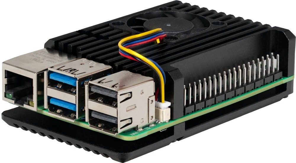 Joy-IT aliuminis dėklas Raspberry Pi 5 - juodas, Armor Case Block Active
