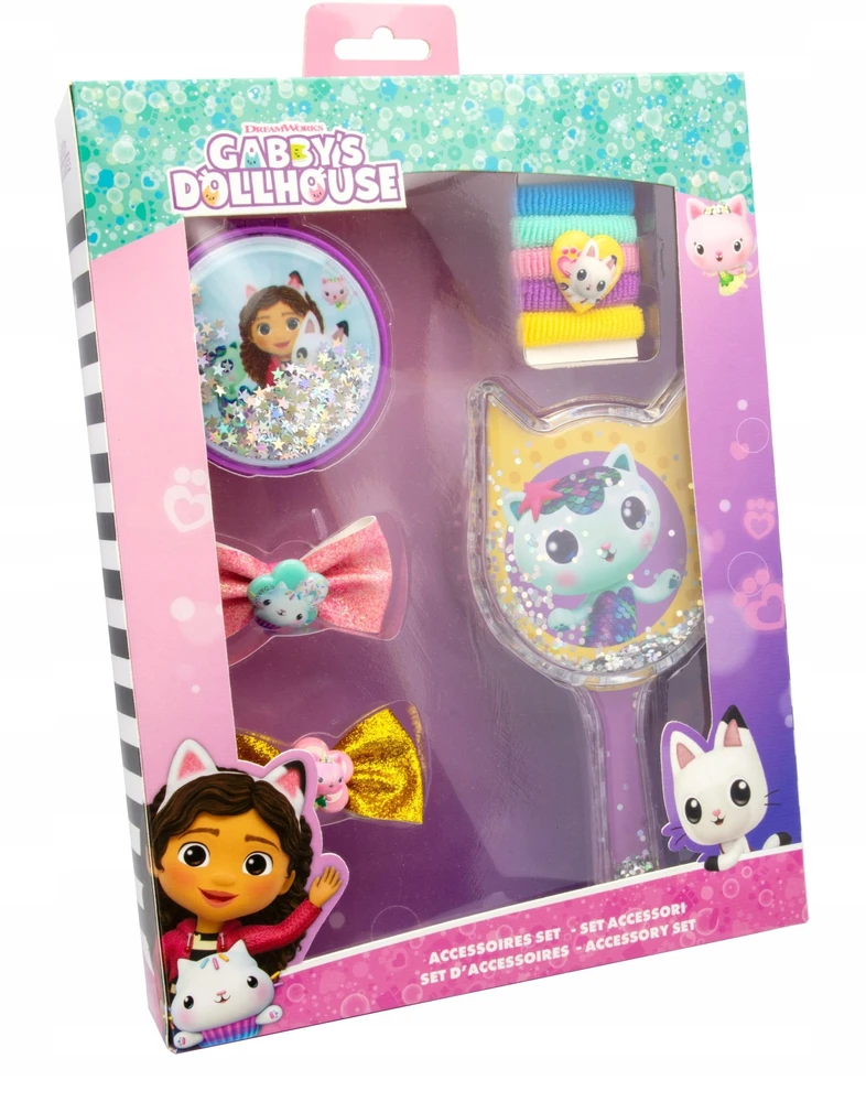 Joy Toy Gabių namelių katė Plaukų aksesuarų rinkinys Veidrodis Segtukai Gumelės Šepetys / 23887