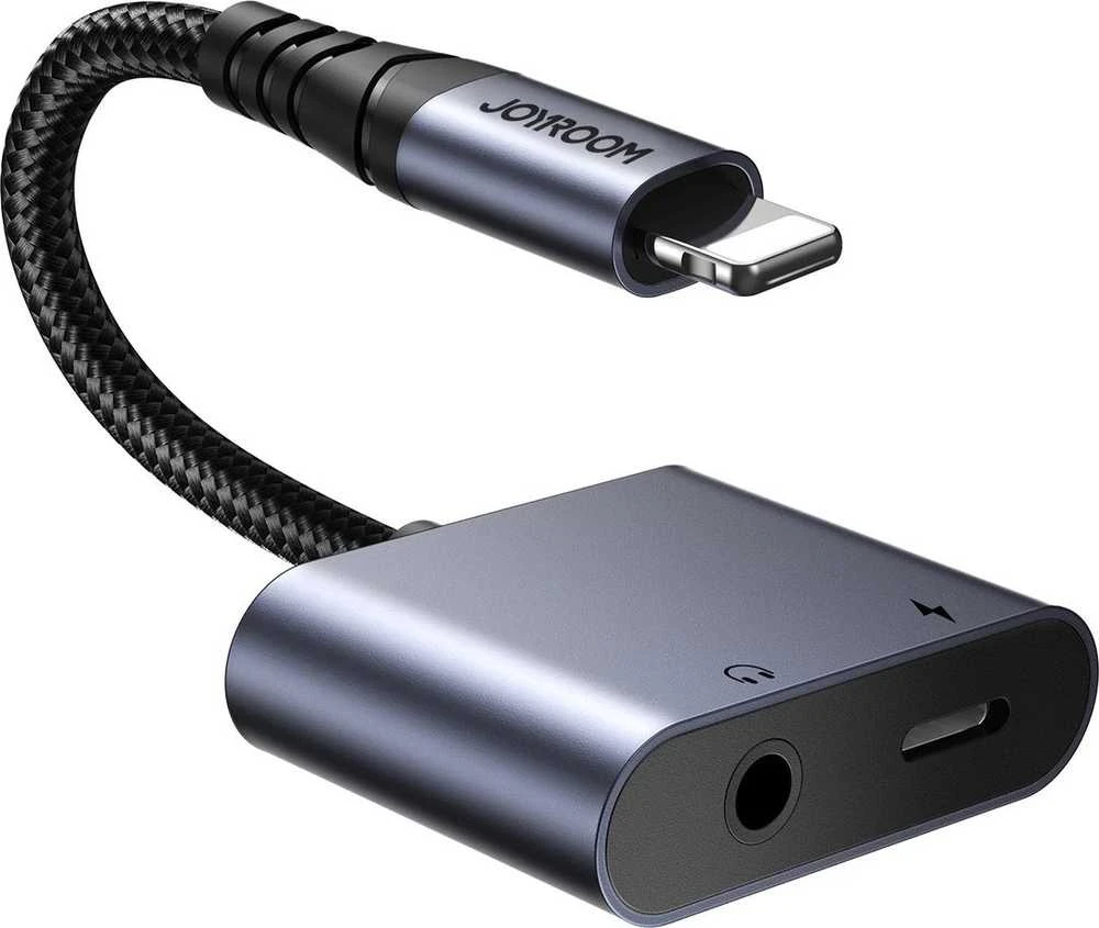 Du viename garso adapteris Joyroom SY-L01 Lightning iki 3.5 mm + Lightning (juodas)