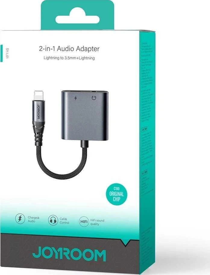 Du viename garso adapteris Joyroom SY-L01 Lightning iki 3.5 mm + Lightning (juodas)