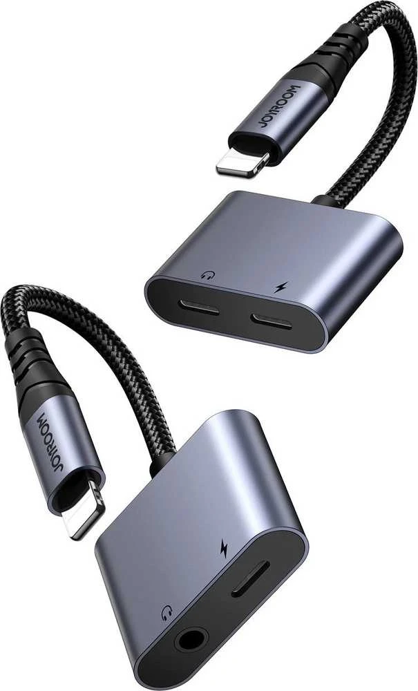 Du viename garso adapteris Joyroom SY-L02 Lightning į dvigubą žaibą (juodas)