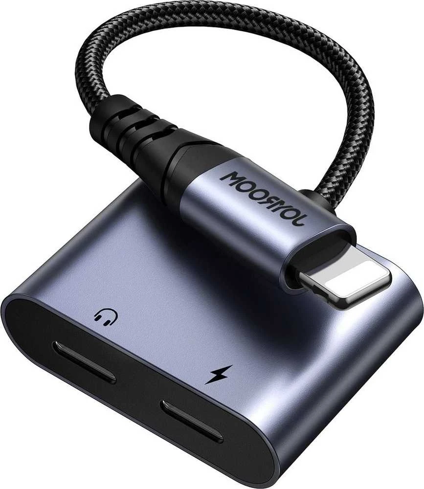 Du viename garso adapteris Joyroom SY-L02 Lightning į dvigubą žaibą (juodas)