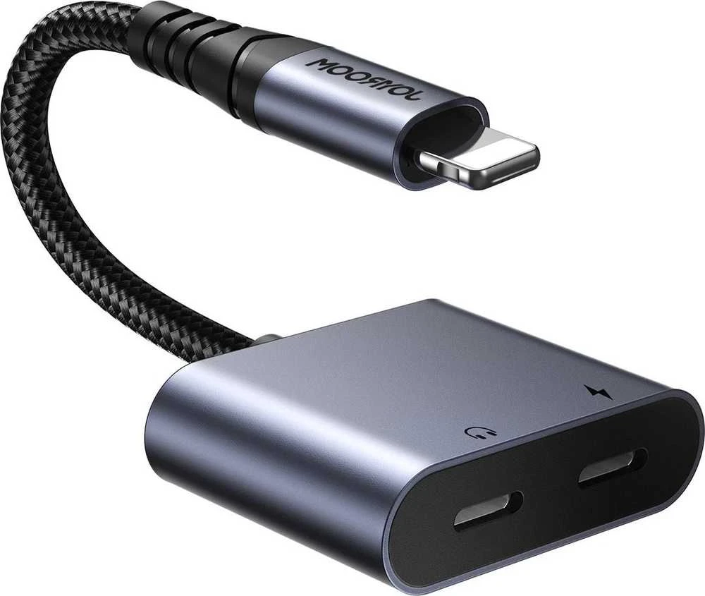 Du viename garso adapteris Joyroom SY-L02 Lightning į dvigubą žaibą (juodas)