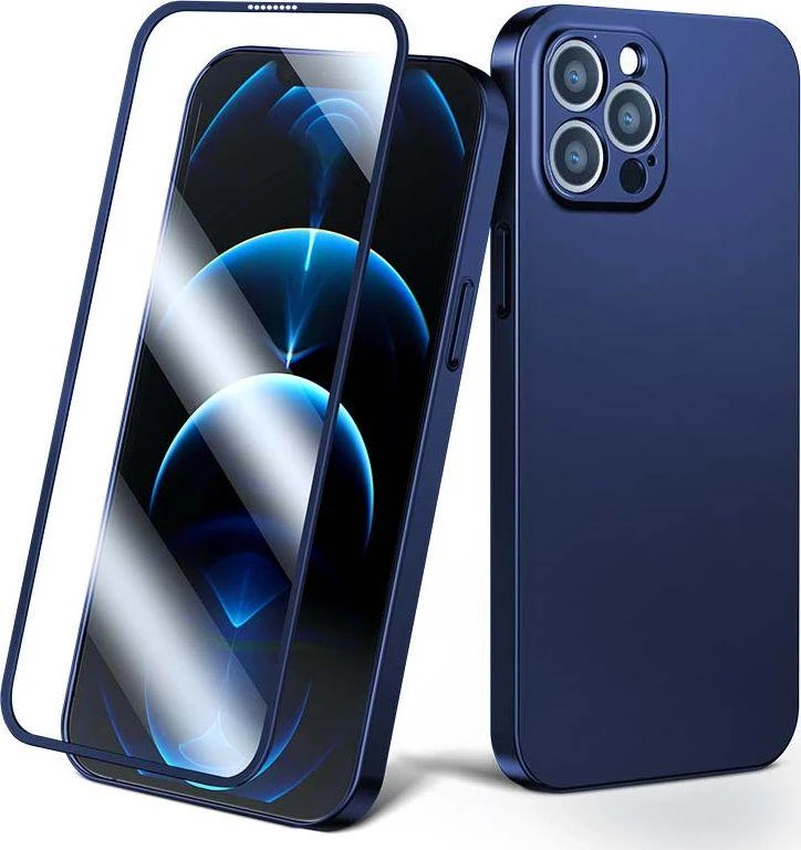 Joyroom 360 priekinis ir galinis dangtelis telefonui Apple iPhone 13 Pro Max + apsauginis ekrano stiklas mėlynos spalvos (JR-BP928 mėlynos spalvos)