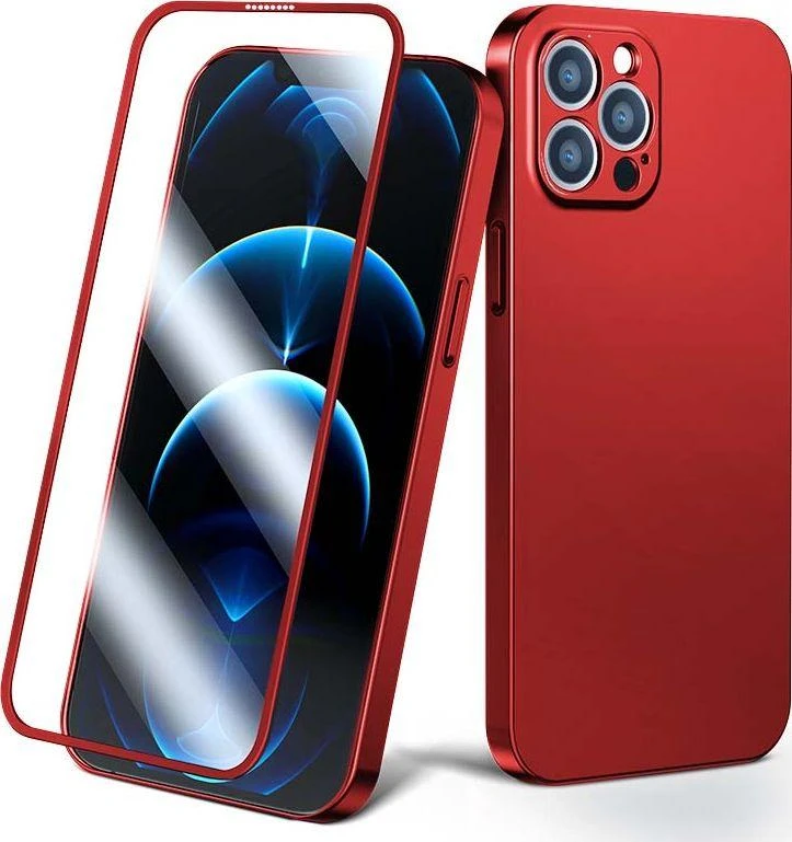 Joyroom 360 priekinis ir galinis dangtelis telefonui Apple iPhone 13 Pro Max + apsauginis ekrano stiklas raudonos spalvos (JR-BP928 red)