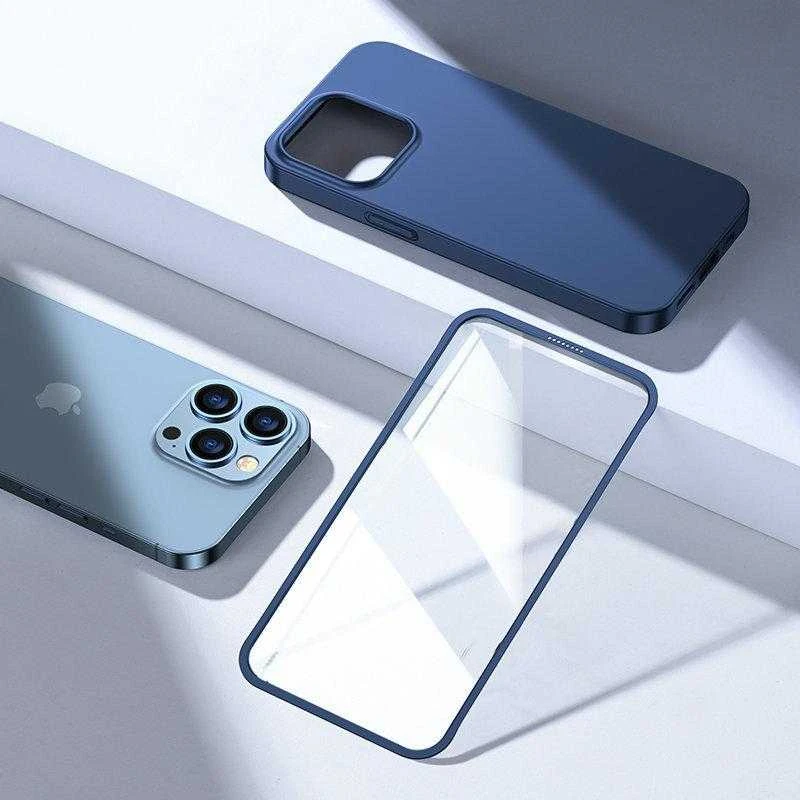 Joyroom 360 priekinis ir galinis dangtelis telefonui Apple iPhone 13 Pro + apsauginis ekrano stiklas mėlynos spalvos (JR-BP935 mėlynos spalvos)