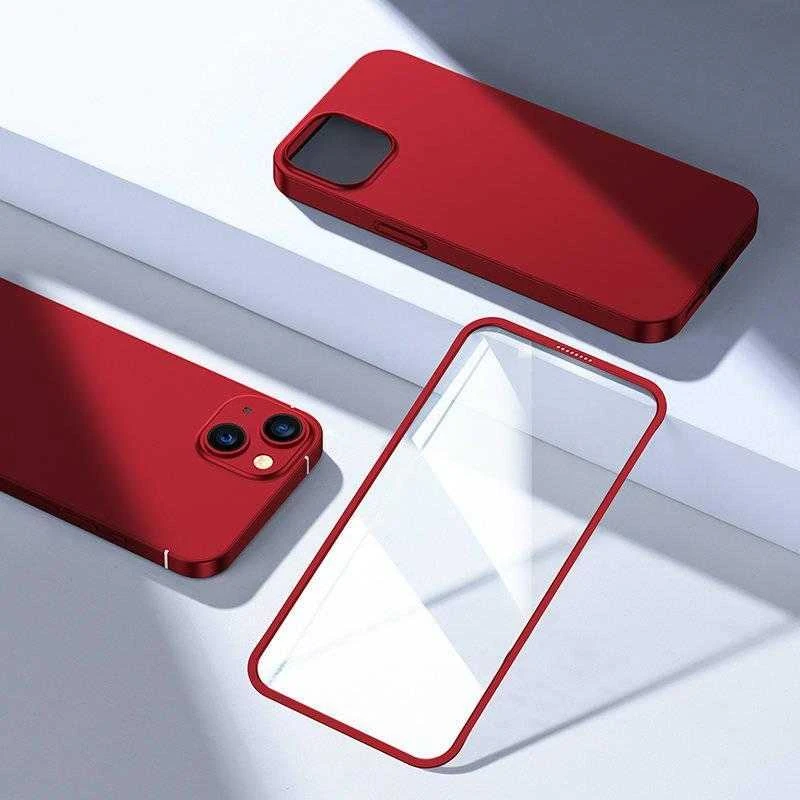 Joyroom 360 Full Case priekinis ir galinis dangtelis, skirtas iPhone 13 + grūdinto stiklo ekrano apsauga raudona (JR-BP927 raudona)