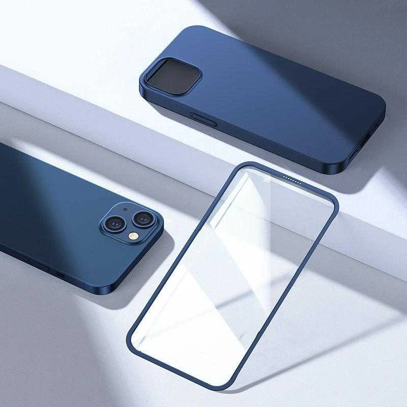 Joyroom 360 priekinis ir galinis dėklas telefonui Apple iPhone 13 + apsauginis ekrano stiklas mėlynos spalvos (JR-BP927 mėlynos spalvos)