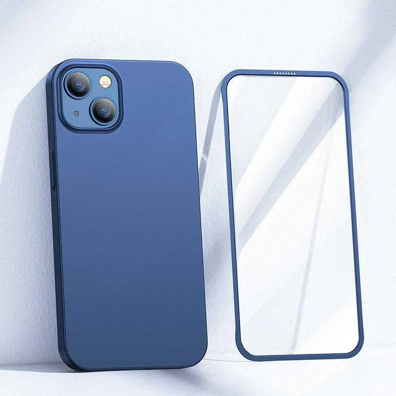Joyroom 360 priekinis ir galinis dėklas telefonui Apple iPhone 13 + apsauginis ekrano stiklas mėlynos spalvos (JR-BP927 mėlynos spalvos)