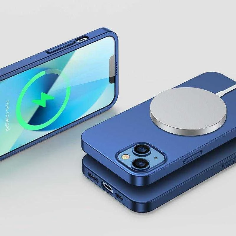 Joyroom 360 priekinis ir galinis dėklas telefonui Apple iPhone 13 + apsauginis ekrano stiklas mėlynos spalvos (JR-BP927 mėlynos spalvos)