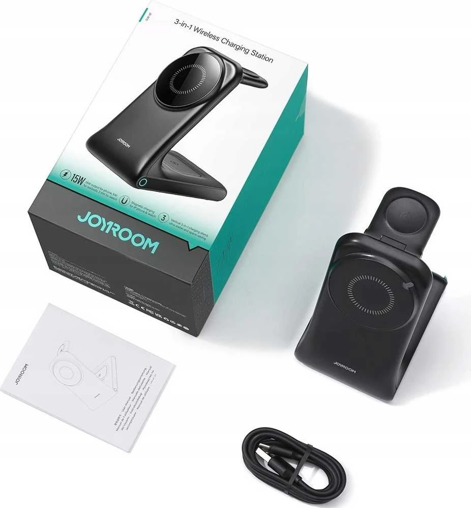 Joyroom JR-W15 belaidis įkroviklis 3 in 1 Charging Station su MagSafe – juodos spalvos