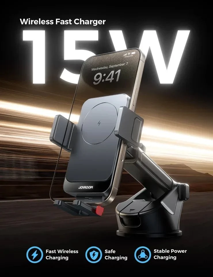 Joyroom JR-ZS241S car mount with inductive charger skirtas dashboard – juodos spalvos