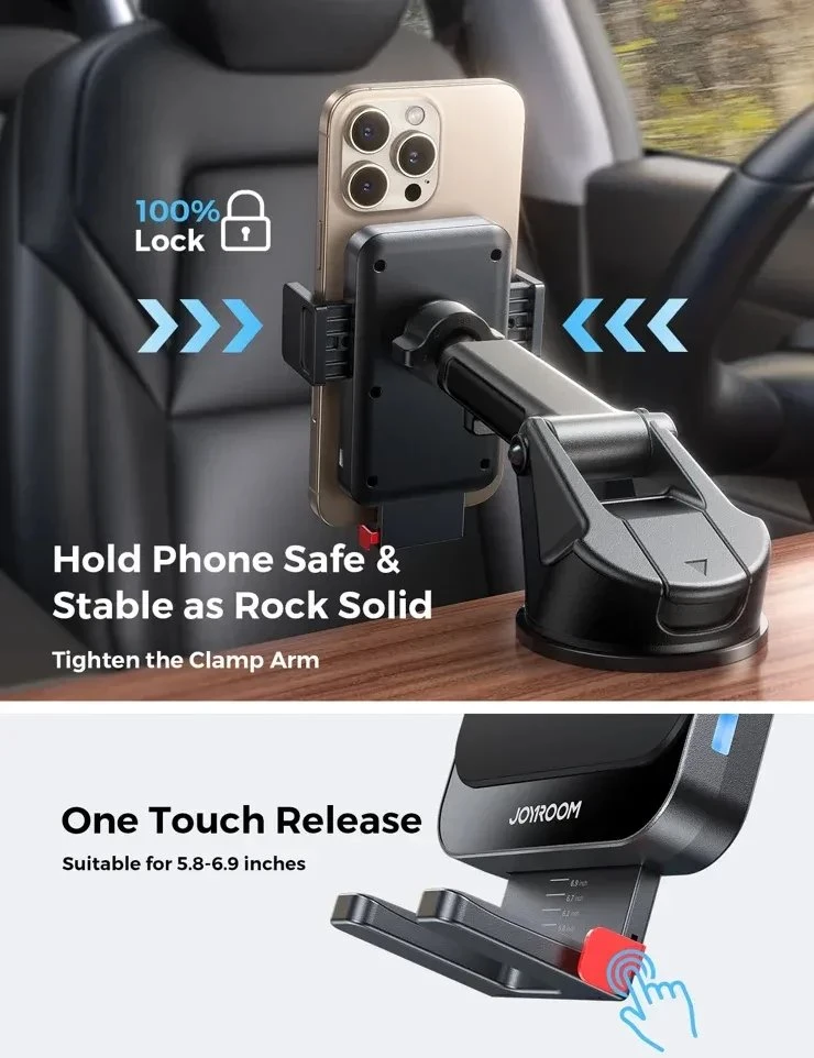 Joyroom JR-ZS241S car mount with inductive charger skirtas dashboard – juodos spalvos