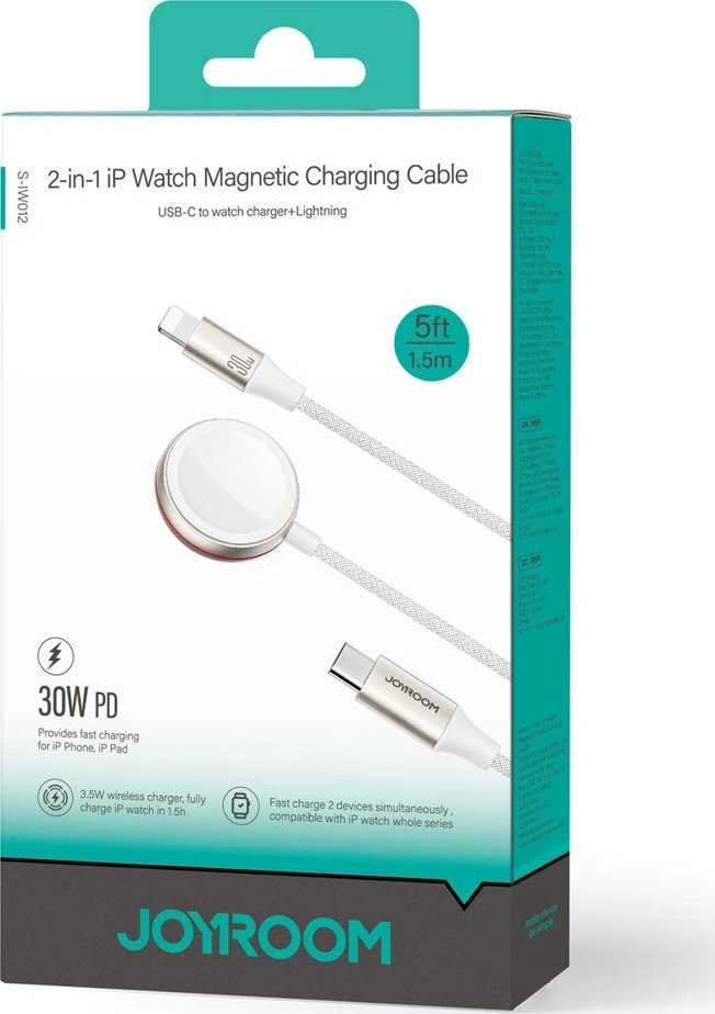 Greito įkrovimo magnetinis įkroviklis 2 viename Joyroom S-IW012 30W 1.5 m (baltas)