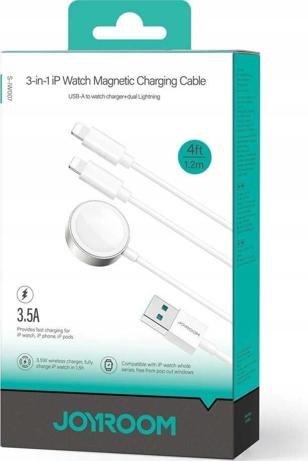 Joyroom S-IW007 3-in-1 kabelis USB-A magnetiniu įkrovikliu – Lightning 1.2m – baltos spalvos