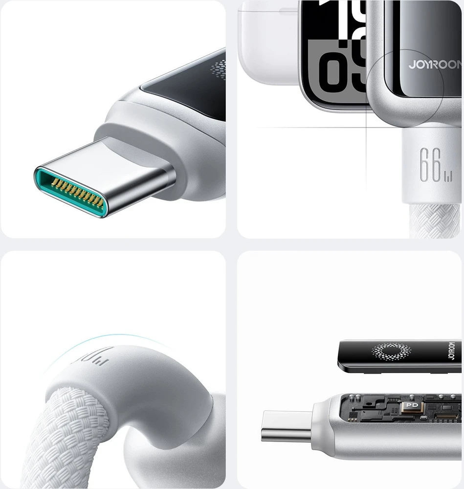Kabelis Joyroom S-A55 StarFlight 66W USB-A – USB-C 1,2m – baltos spalvos