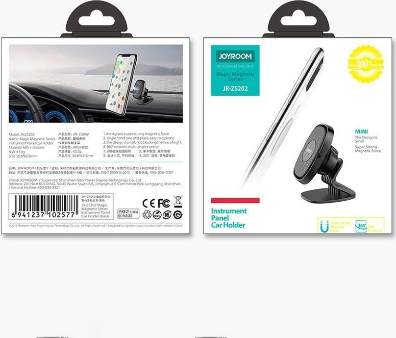 Automobilinis universalus telefono laikiklis Joyroom (JR-ZS202) tvirtinamas ant prietaisų skydelio, magnetinis juodas