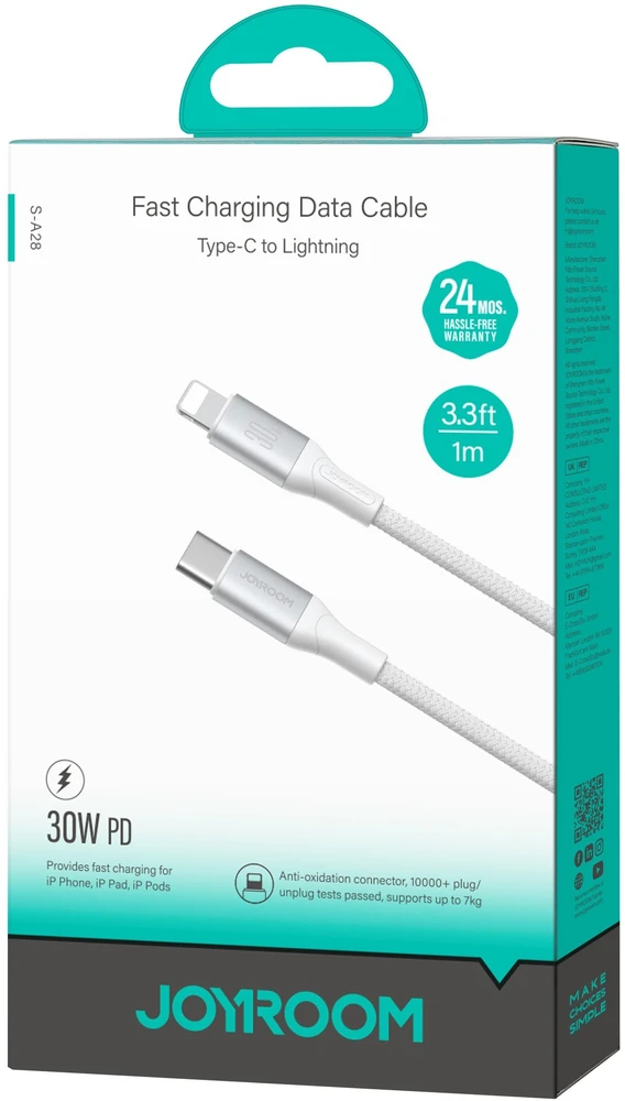 USB kabelis Joyroom S-A28 USB-C į Lightning 30W 1.0m baltas
