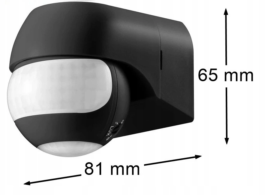 Czujnik Judesio jutiklis 180° IP44, 800W, maks. 15m, mini, juodas