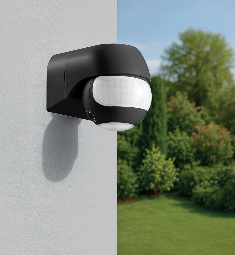 Czujnik Judesio jutiklis 180° IP44, 800W, maks. 15m, mini, juodas