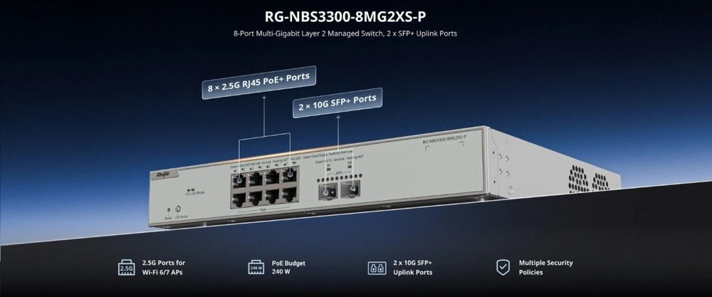 Šakotuvas Ruijie Jungiklis Asus RG-NBS3300-8MG2XS-P