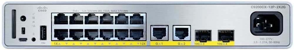 Šakotuvas Cisco Port CATALYST 9000 kompaktiškas komutatorius - 12 prievadų POE+ 240W HVDC ESS