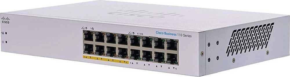 Šakotuvas Cisco Port „BUSINESS 110“ SERIJOS NEVALDOMAS – KOMUTATORIUS, 16 PRIEVADŲ GE, DALINIS POE